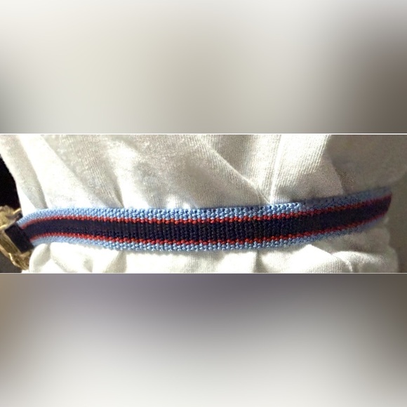 Tory burch Crab Clasp Striped Webbing Skinny Elastic Belt Blue Red - Picture 15 of 16
